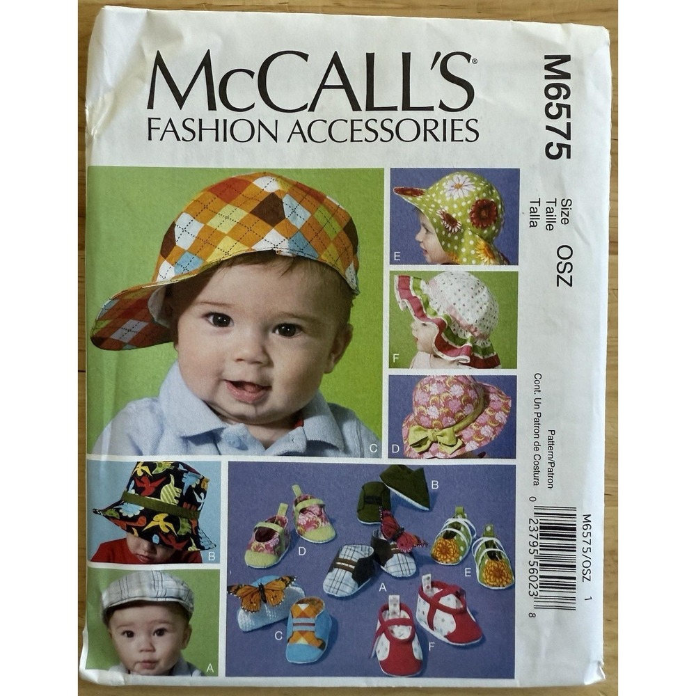 McCall's Pattern M6575 Infants Hats & Soft Shoes‎ 6-Variations Size S-XL Uncut